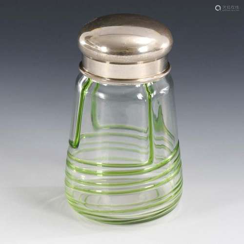 ART NOUVEAU GLASS JAR WITH METAL LID.