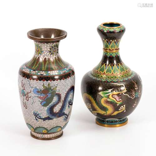 2 DIFFERENT CLOISONNÉ VASES WITH DRAGON DECOR.