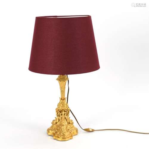 TABLE LAMP WITH GILDED SPLENDOR BRONZE CHANDELIER AS A BASE.