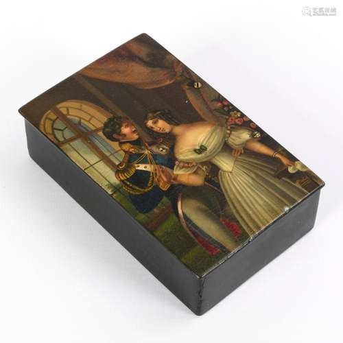 LACQUER BOX WITH PRUSSIAN OFFICER AND LADY.