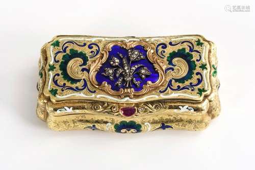 GOLD BOX WITH ENAMEL DECORATION AND DIAMONDS. NEUCHÂTEL (NEU...