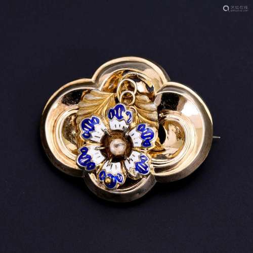 BIEDERMEIER BROOCH WITH ENAMEL.