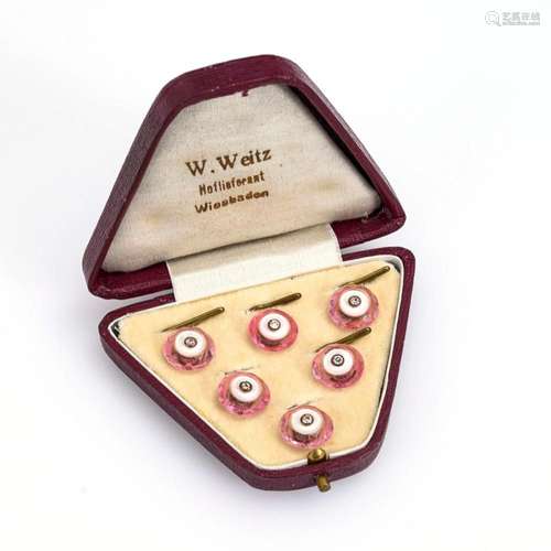 TAILCOAT BUTTON SET IN ORIGINAL CASE, AROUND 1920.