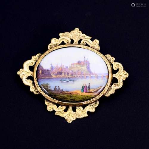 MEISSEN BROOCH WITH MINIATURE OF ALBRECHTSBURG MEISSEN 2ND H...