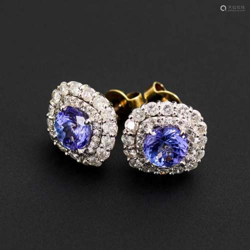 PAIR OF STUD EARRINGS WITH TANZANITES?, DIAMONDS AND DIAMOND...