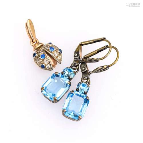 PENDANT AND EARRING PAIR WITH BLUE STONES?.