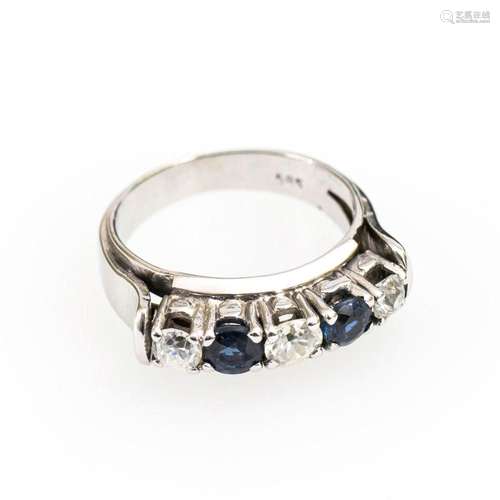 RING WITH OLD CUT DIAMONDS AND SAPPHIRES.