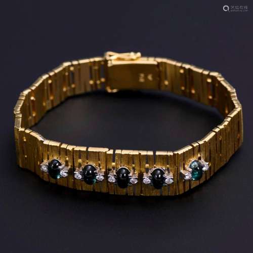 DESIGNER BRACELET WITH TOURMALINES AND DIAMONDS.