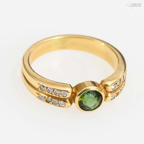 RING WITH PERIDOT? AND DIAMONDS.