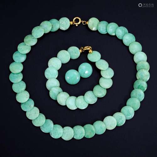 3-PIECE JEWELRY SET WITH CHRYSOPRASE.