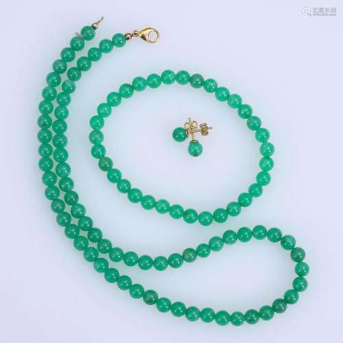 3-PIECE JEWELRY SET WITH CHRYSOPRASE.