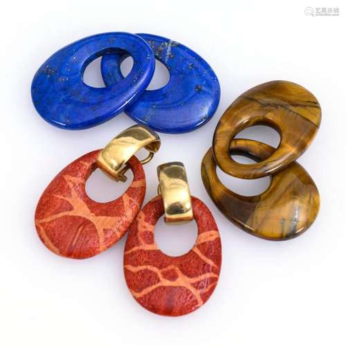 EAR CLIP PAIR WITH 3 PAIRS OF PENDANTS.