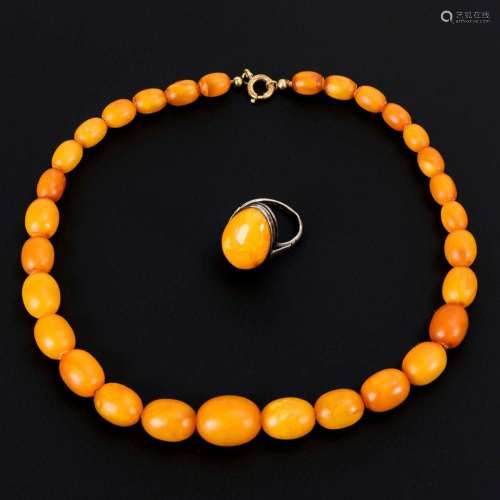 AMBER NECKLACE AND RING.