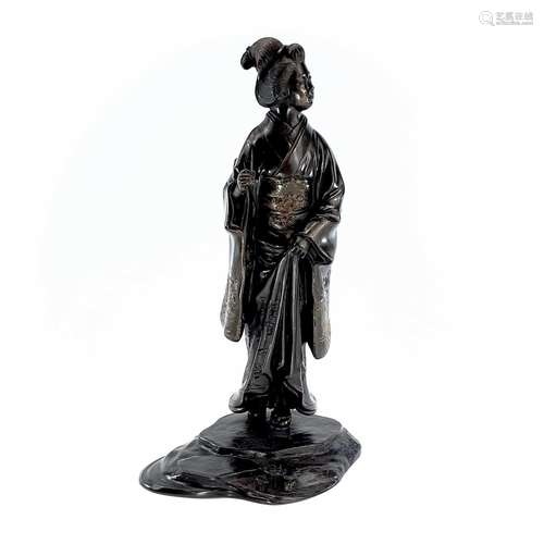 A Japanese bronze model of a Geisha, by Genryusai Seiya, Mei...