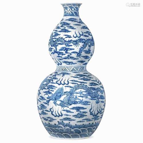 An enormous Chinese blue and white porcelain double gourd va...