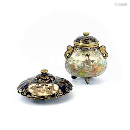 Two Japanese porcelain incense burners, 19th century, signed...