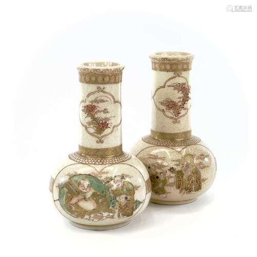 A pair of Japanese Satsuma crackle-glazed vases, 19th centur...