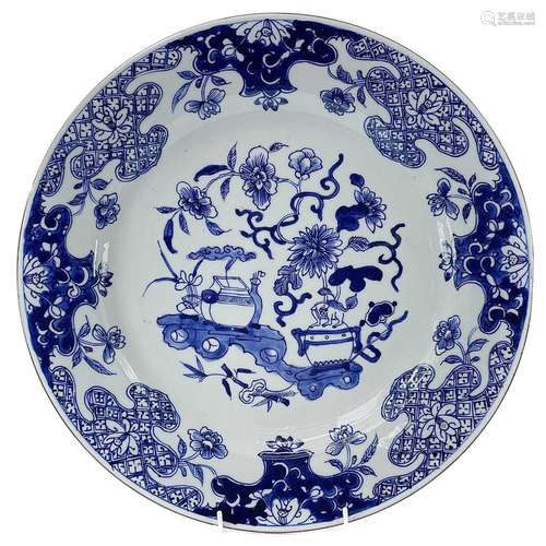 A Chinese blue and white porcelain charger, mid 18th century...