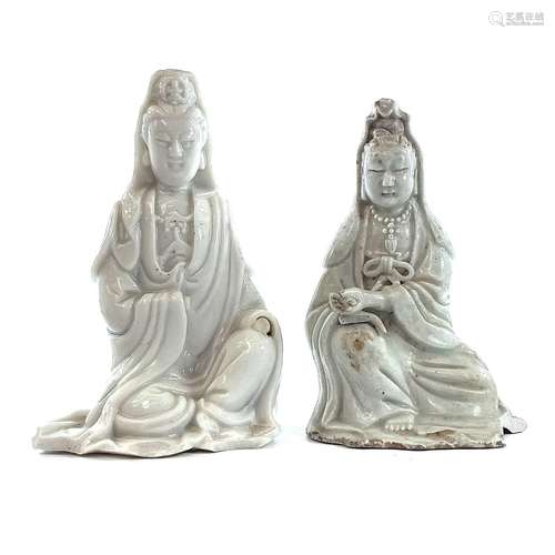 Two Chinese blanc de chine figures of Guanyin, 18th/19th cen...