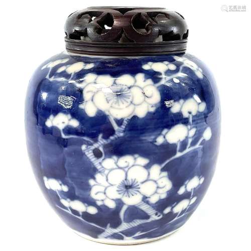 A Chinese prunus blossum pattern porcelain ginger jar, late ...