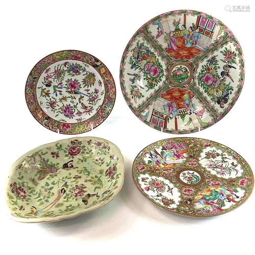 Three Chinese Canton famille rose porcelain plates, 19th cen...