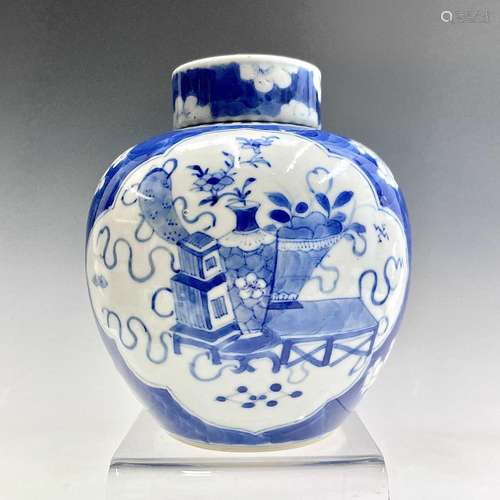 A Chinese blue and white ginger jar and cover, late 19th cen...