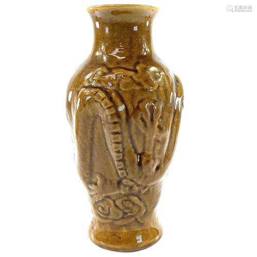 A Chinese crackle-glazed aubergine vase, 19th century, decor...