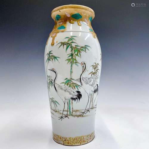 A Japanese porcelain baluster vase, Meiji period, painted wi...