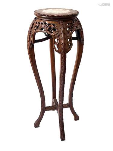 A Chinese carved hardwood marble top vase stand, late 19th/e...