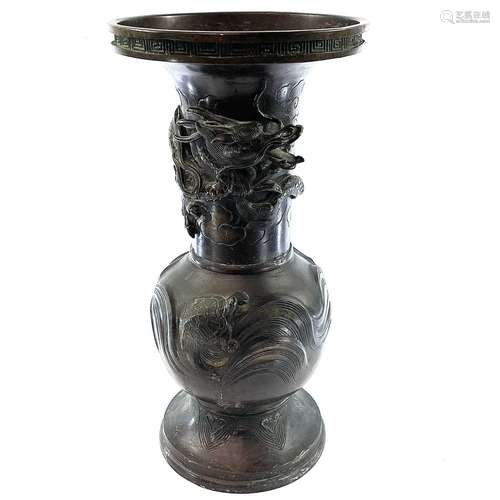 A large Japanese bronze vase, Meiji Period, signed character...