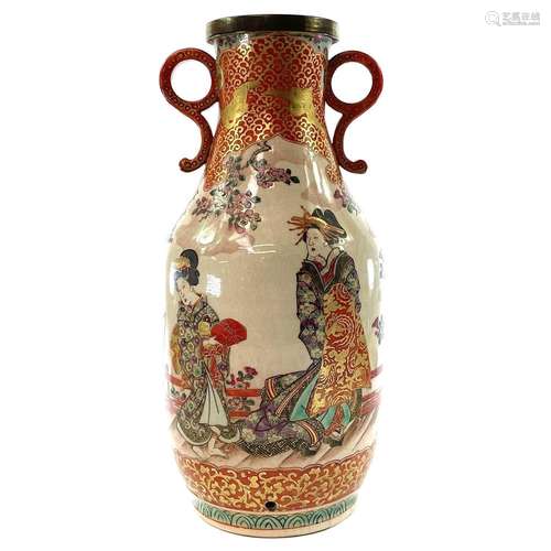 A Japanese porcelain vase, converted to a lamp base, late 19...