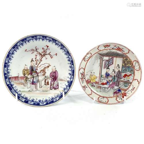 Two Chinese famille rose porcelain saucer dishes, 18th centu...