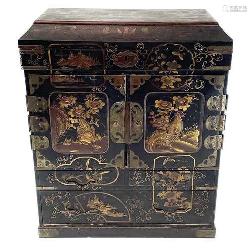 A Japanese black lacquer table cabinet, late 19th century, g...