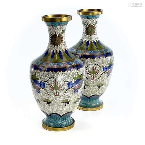 A pair of Chinese cloisonne vases, early 20th century, the w...