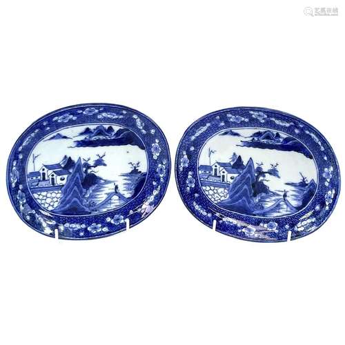 A pair of Chinese porcelain oval dishes, 19th century, each ...