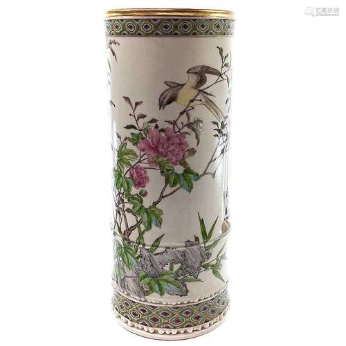 A large Chinese famille rose porcelain brush pot, 19th centu...