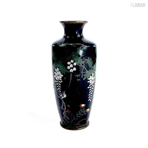 A Japanese cloisonne vase, 19th century, with a bird perched...