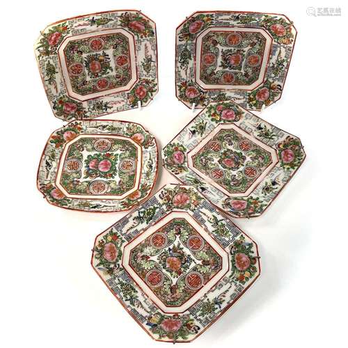 A set of four Chinese Canton porcelain octagonal plates, 20t...