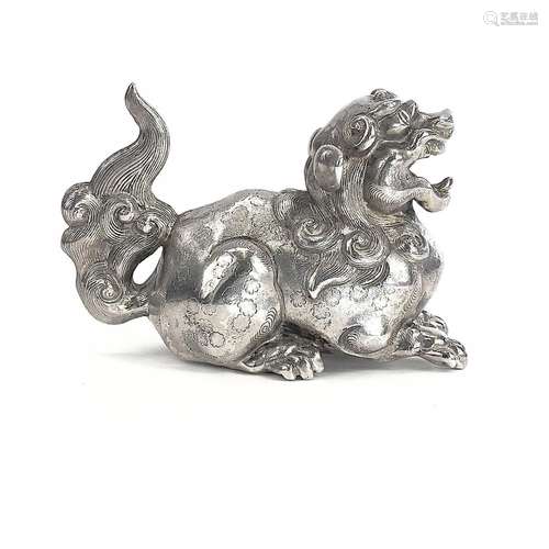 A Chinese silver model of a dog of fo, stamped 900 and chara...