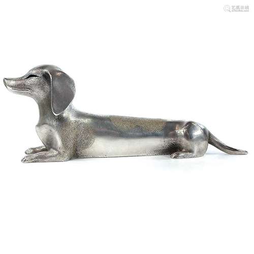 A Japanese silver model of a dashchund, signed, height 6cm, ...