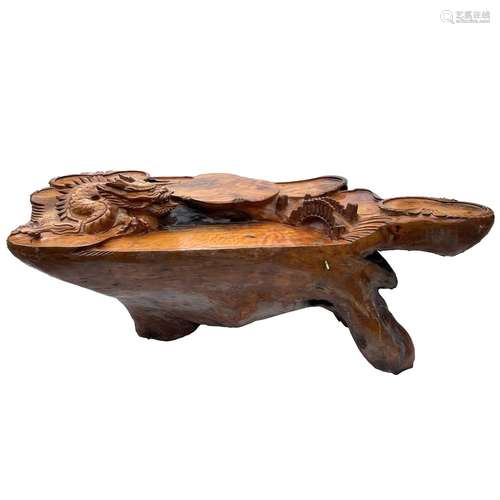 An unusual Chinese root wood table, 20th century, carved wit...