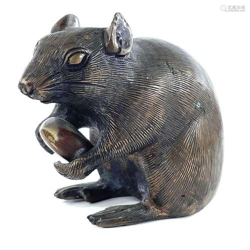 A Japanese bronze model of a rat, Meiji Period, signed, (lac...