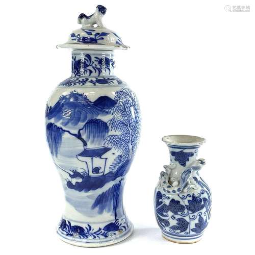 A Chinese blue and white baluster vase and cover, late 19th ...