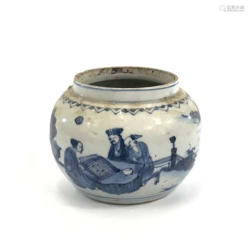 A Chinese blue and white porcelain circular pot, Kangxi Peri...