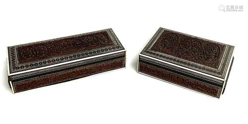 Two Anglo Indian sandalwood and sadeli work boxes, Bombay, m...