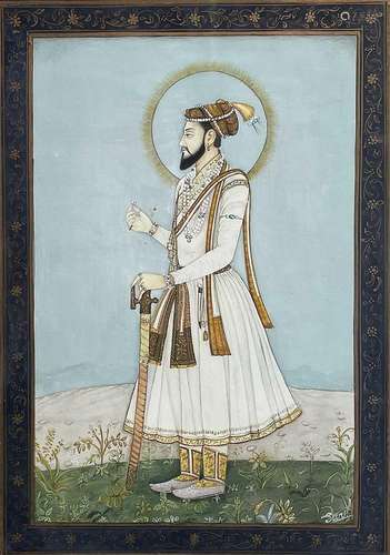 An Indian portrait watercolour of the Emperor Aurangzeb, cir...