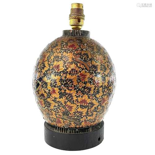 A Persian lacquered table lamp base, mid 20th century, heigh...