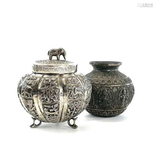 An Indian silver circular fluted jar and cover, late 19th ce...