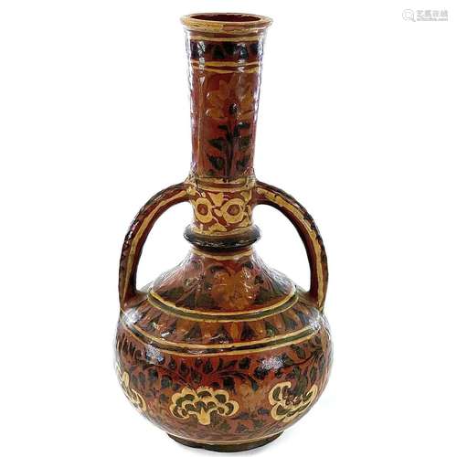 A Cairoware brass vase, early 20th century, signed, with thr...