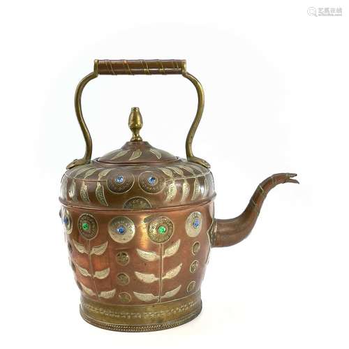 An Indian copper kettle, circa 1900, height 31cm, width 29cm...